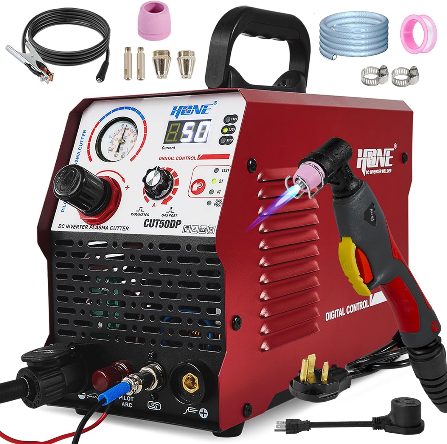 HONE 50A Non-Touch Pilot Arc Plasma Cutter, 110V/220V